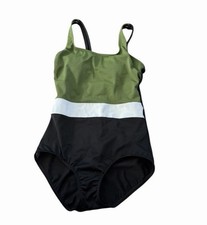 Lands End Color Block One Piece Swimsuit Green Black White Tummy Control 4