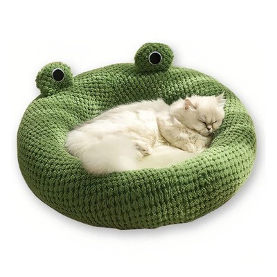 Frog Design Pet Bed Plush Semi Enclosed Cat Nest Cushion for Small Dogs and Cats