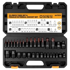 31pc Torx Bit Socket Set T8-t70 E-torx E4-e24 S2 Alloy Steel Star Premium Cr-v 31pc Torx Bit Socket Set T8-t70 E-torx E4-e24 S2 Alloy Steel Star Premium Cr-v