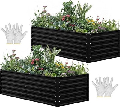YITAHOME Black 2 Pack 6x3x2ft Galvanized Garden Bed