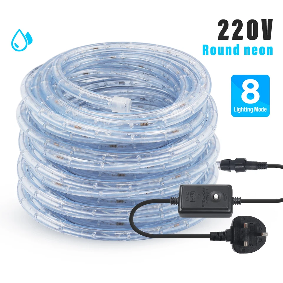 8 Modes LED Rope Tube Lights Xmas Garden Festival IP67 Waterproof Lighting Decor - Image 2 of 4