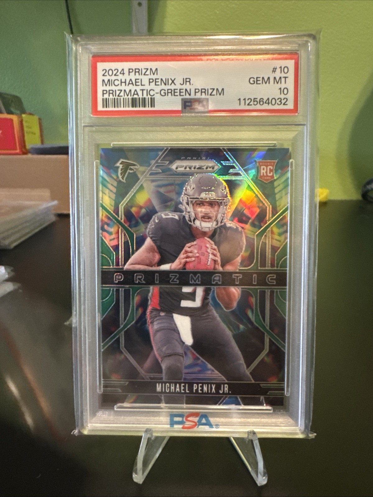 2024 prizm michael penix jr Psa 10 Green Prizmatic RC Falcons