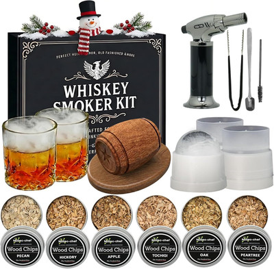Whiskey Smoker Kit with Torch   6 Flavors Wood Chips, Old Fashioned Cocktail Smo