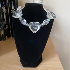 Vintage Clear Lucite Heart Necklace Estate Jewelry Pre-Owned Faceted HUGE Choker