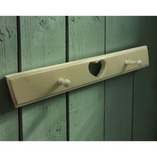 Vintage Heart Cut Out Painted Wood Pegged Wall Rack 2 Pegs