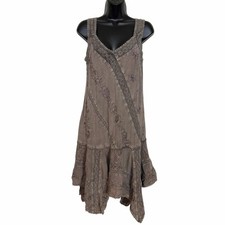 Vtg 90s Lace Corset Pixie Fairy Dress M Earthy Hand Embroidered Handkerchief Hem