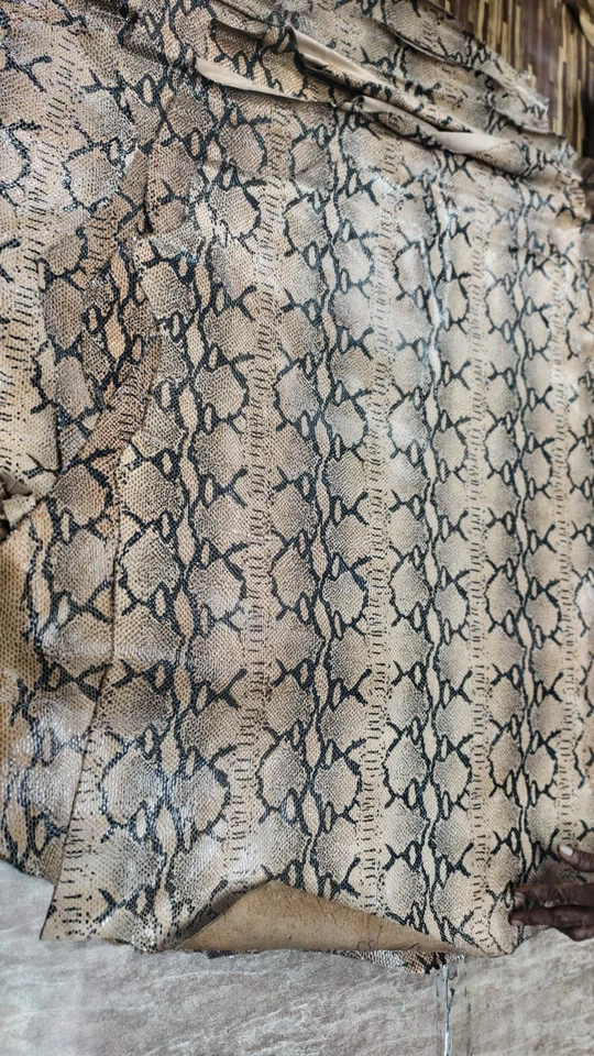 Camel Beige Snake Print Lambskin Leather Hides Indian lambskin skin 6sqf - Image 2 of 4
