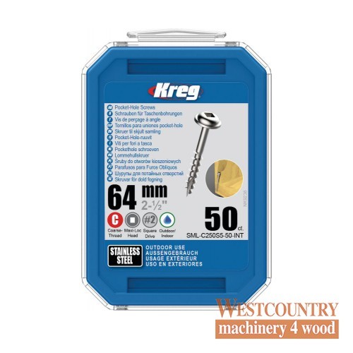 Kreg SML-C250S5-50 Kreg 305 Stainless Steel Pocket Hole Screws - 64mm / 2-1/2"" x