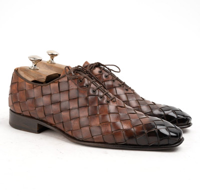 Harris Firenze Woven Leather Shoes Brown Handmade Italy Size UK6.5 US7.5 EU40.5
