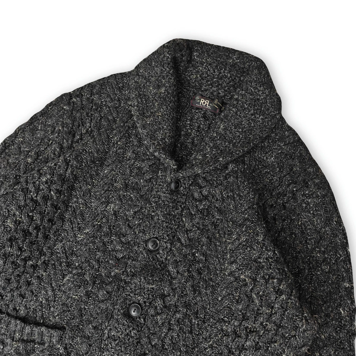 Cárdigan RRL Doble RL por Ralph Lauren Gris Oscuro Lana Cuello Chal - XL
