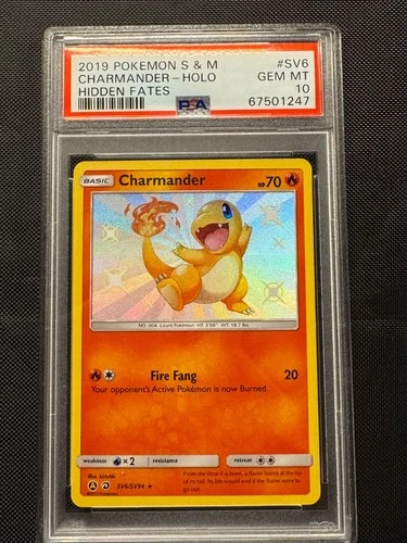 2019 POKEMON SUN & MOON HIDDEN FATES #SV6 CHARMANDER-HOLO PSA 10