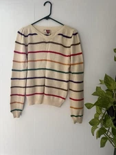 VTG Cherry Stix Colorblock Stripes Pull Over Sweater Silk Angora Cottagecore L