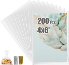 Clear Cellophane Treat Bags 4x6 Inch 200 Pack with Twist Ties Gift Party Bags