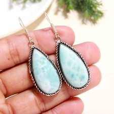 Larimar Gemstone Jewelry 925 Sterling Silver Handmade Earring Gift