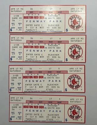 LOT OF 4, 1993 BOSTON RED SOX TICKET STUBS vs Chicago White Sox - Image 1 of 2
