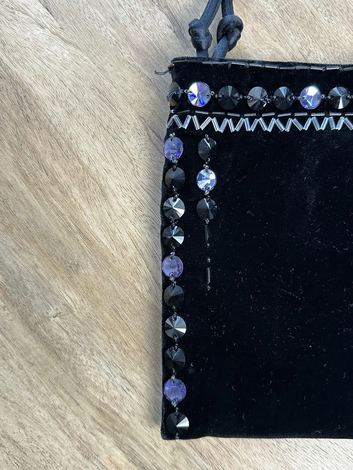 Vintage PRADA 2003 small black velvet beaded embellished handbag - Image 3 of 4