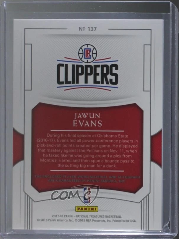 2017-18 Panini National Treasures /99 Jawun Evans #137 RPA Rookie Patch Auto RC - Image 2 of 2