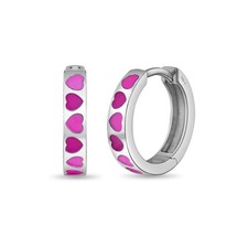 Enamel Hearts 9mm Kids / Girls Earrings Hoop/Huggie Enamel - Sterling Silver