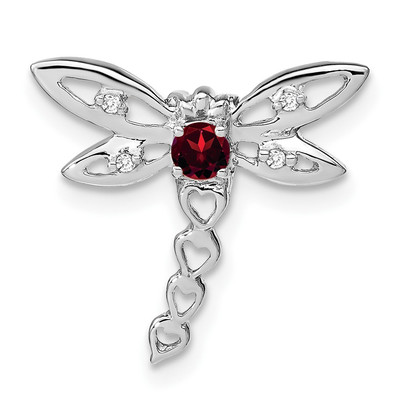 14 Karat Weißgold Granat und Diamant Libelle Kette Plättchen