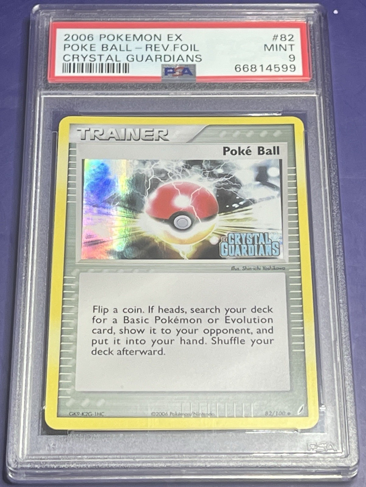 PSA 9 Poke Ball 82/100 EX Crystal Guardians Reverse Holo Stamped Pokemon 2006