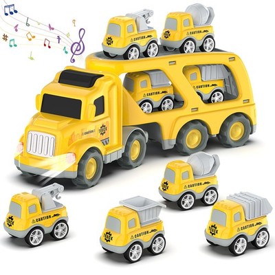 Camion De Transporte Với Cuatro Vehiculos De Construccion Para Ninos Pro