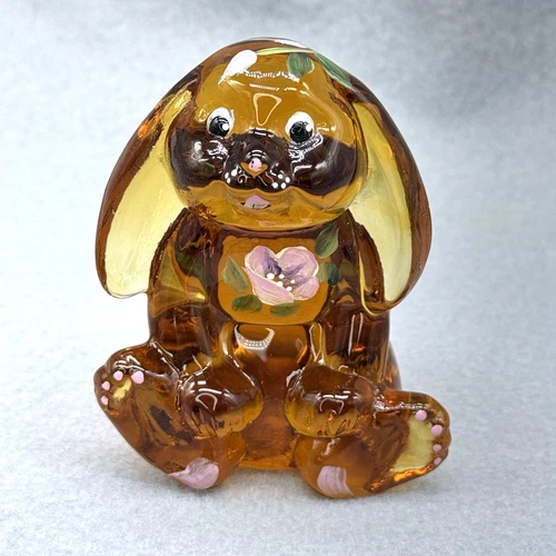 Lenox Fenton Art Glass Floppy Ear Rabbit Amber Art Glass Figure Sheela Miller