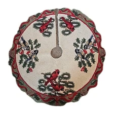 Unique Hand Hooked Cardinal Rug Christmas Tree Skirt 42" 