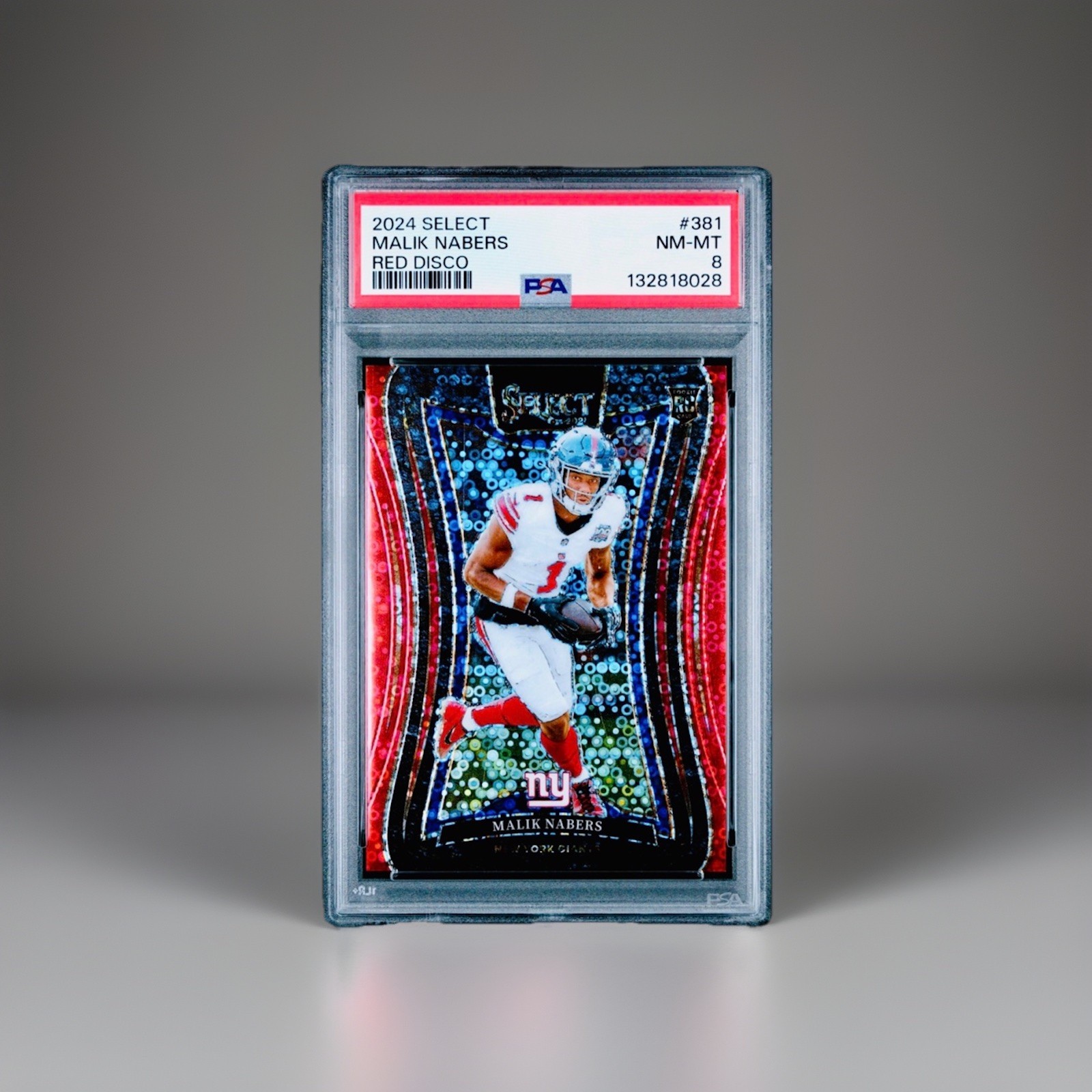 2024 Panini Select MALIK NABERS ROOKIE SUITE LEVEL RED DISCO /49 RC Giants PSA 8
