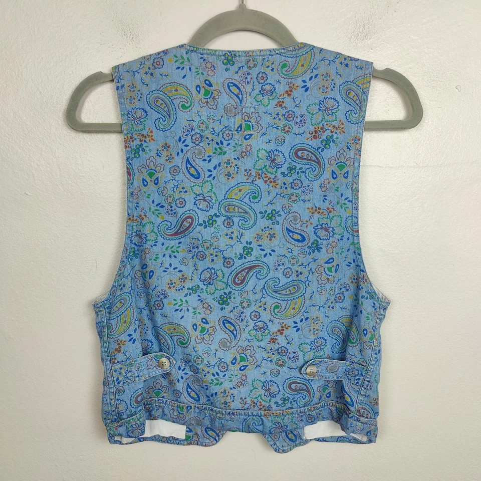 Chaleco Liz Wear Petite Vintage Mujer Pequeño Azul Paisley Floral Botón Delantero Boho Foto 4 de 4