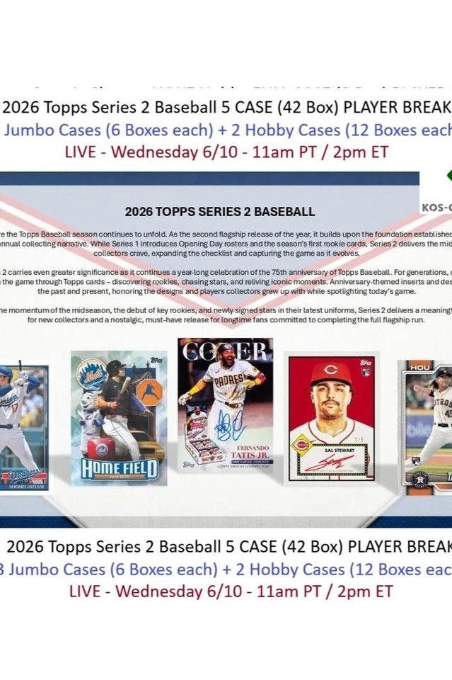 2026 Topps Series 2 5 CASE 3 Jumbo/2 Hobby 42 Box BREAK