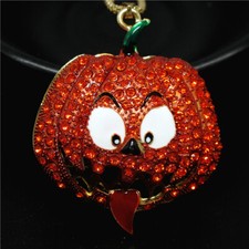 Mode Frauen Orange Strass Halloween Kürbis Anhänger Kette Halskette Geschenke