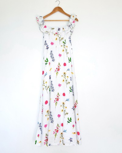 Palm Noosa Gia Dress Size 10 Wildflowers Linen Feminine Frill Maxi Current