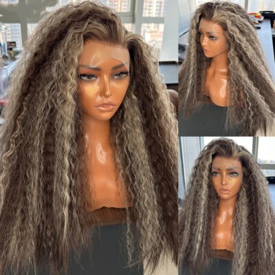 Kinky Curly 13x4 Synthetic Lace Front Wig for Women Highlight Natural Hairline
