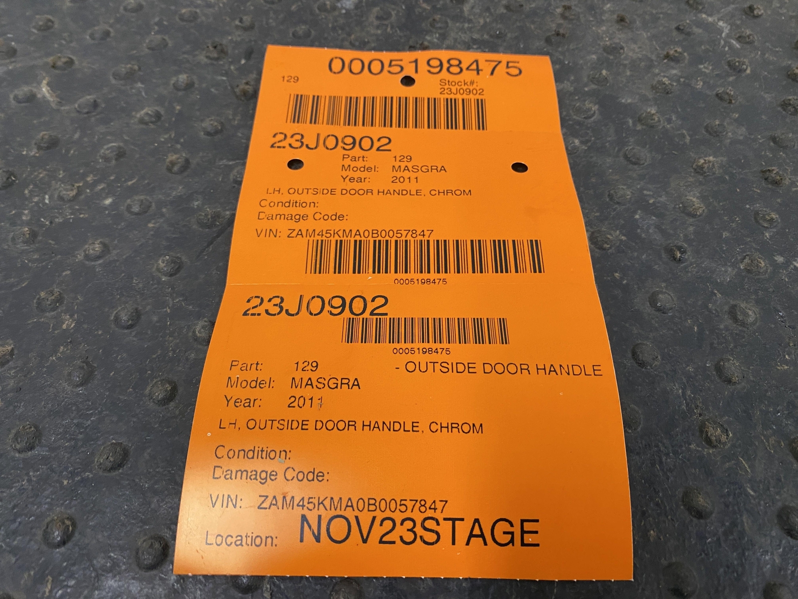 08-12 MASERATI GRANTURISMO OUTSIDE DRIVER LEFT DOOR HANDLE CHROME