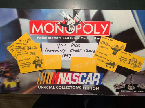 Monopoly Nascar 1997 COMMUNITY CHEST CARDS You Pick Game Replacement Pieces - Picture 1 of 18