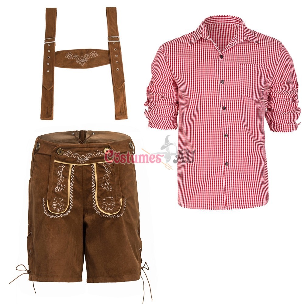Mens Oktoberfest Embroidery Lederhosen Octoberfest Bavarian German Beer Costume