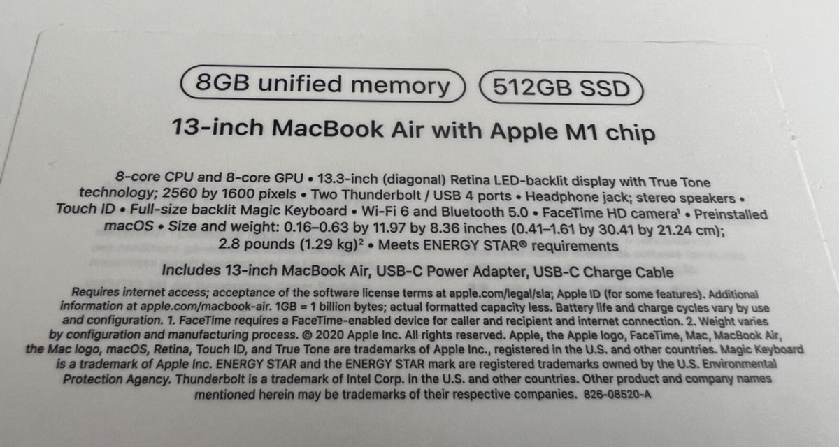 Apple MacBook Air 13in (512GB SSD, M1, 8GB) Laptop - Silver