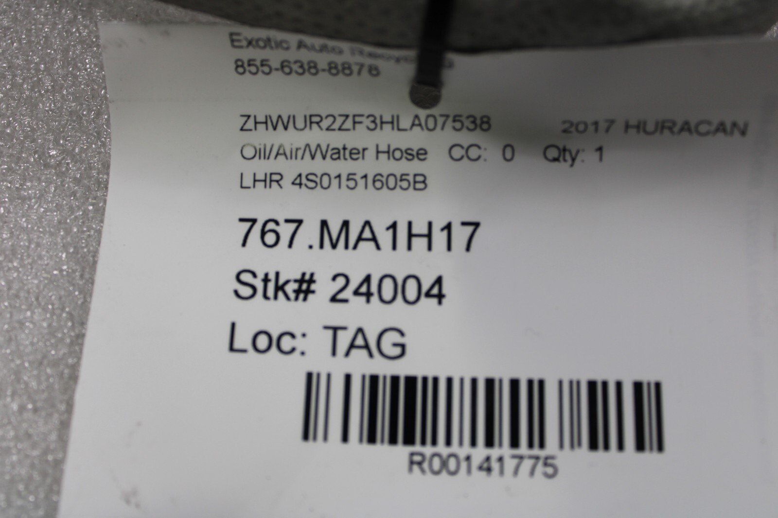 Lamborghini Huracan, LP 610, 580, Air Hose, Used, P/N 4S0151605B