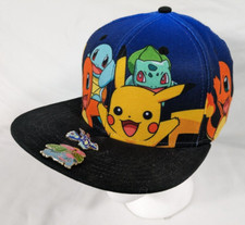 2016 POKEMON NINTENDO CHARACTERS ALL OVER PRINT SNAPBACK HAT CAP PIKACHU w/ Pins