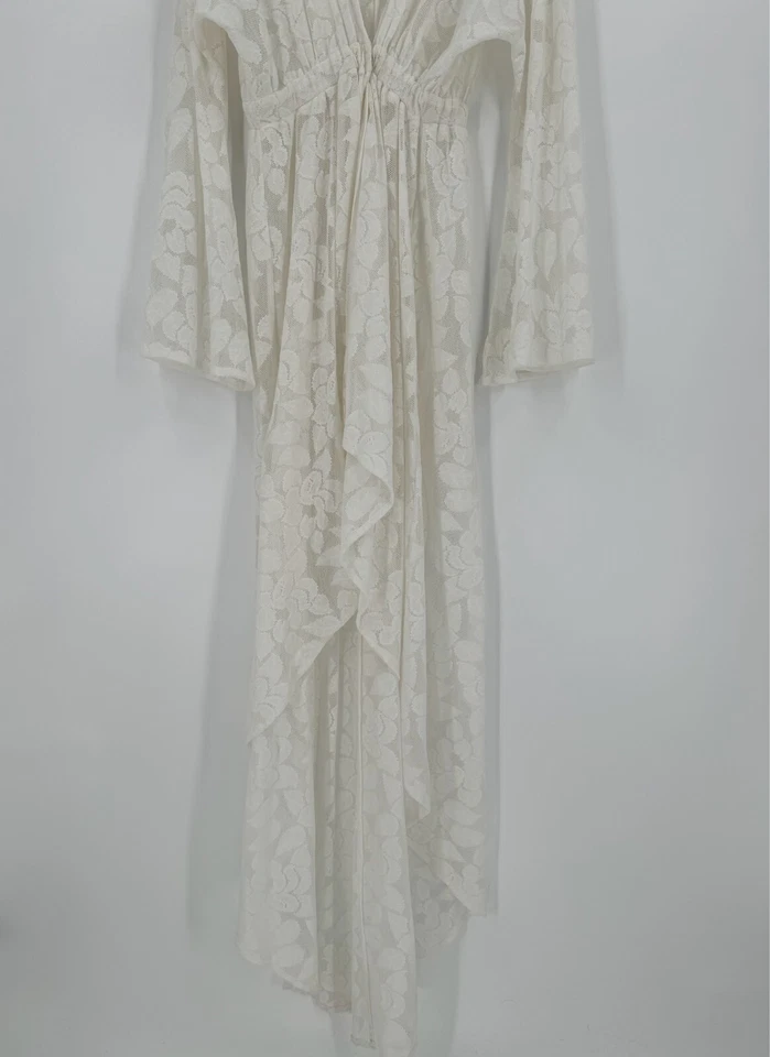 Kristen Bellamy Womens White Lace V Neck Long Sleeve High Low Kaftan Dress Sz M - Image 3 of 4