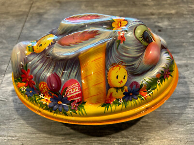 Rabbit Shaped Easter Egg Box Multicolor Formed Plastic 9''x5.5'' Eggcellent Cond
