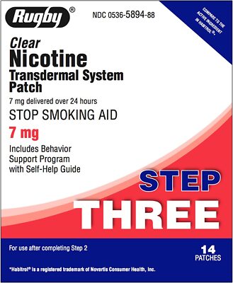 Rugby Clear Nicotine Transdermal System Patch 7 mg. (2 Boxes of 14 Patches)