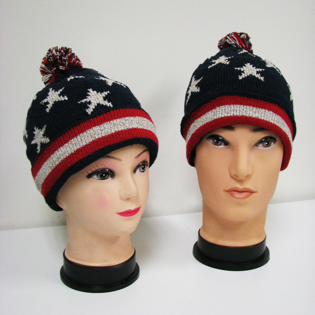 New Winter Knit Hat American Flag USA Patriotic Beanie Fleece Lined Ski Cap Warm