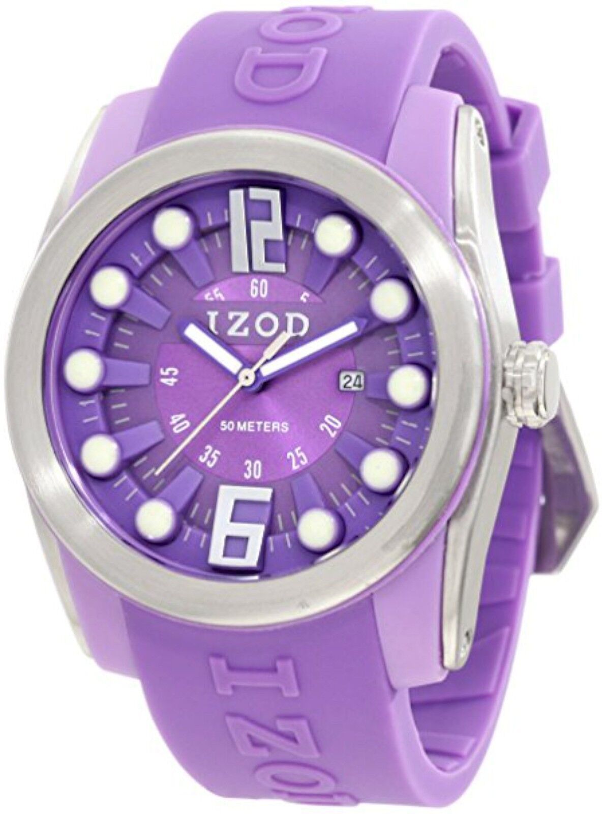 NEW IZOD IZS1/8 Men's Purple Analog Quartz Luminous Silicone SS Sports Watch 50m