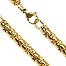 Gold Round Box Chain 316L Surgical Stainless Steel Rolo Necklace 3mm 15-30-Inch