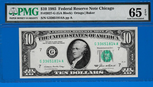 1985 $10 Federal Reserve note CHICAGO PMG 66 ** PRICE FOR ONE NOTE ** - Picture 3 of 4