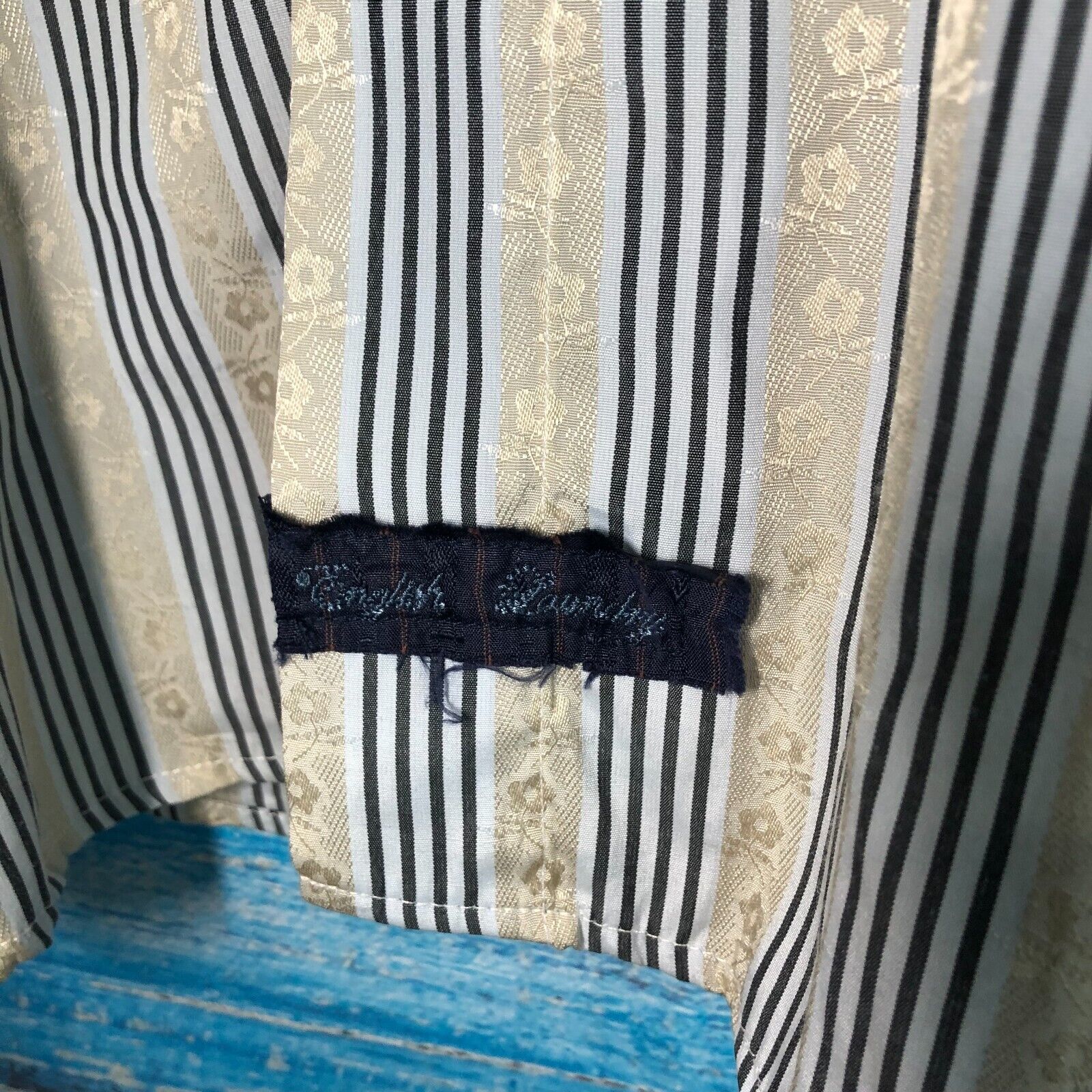 English Laundry Shirt XXL Cream Blue L/S Hand Sew… - image 6