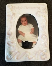 4X5 GIRL'S White w Baby's Christening Picture Frame with Oval Matt