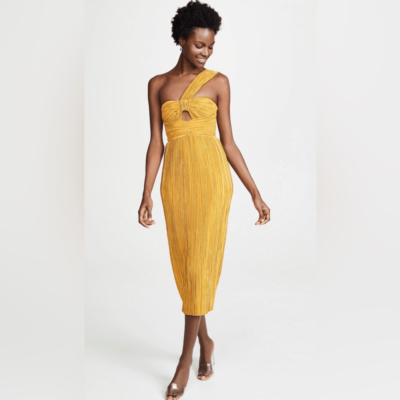 NWT Alice McCall Dress Power Lady Pleated One Shoulder Midi Sunset Yellow  Sz
