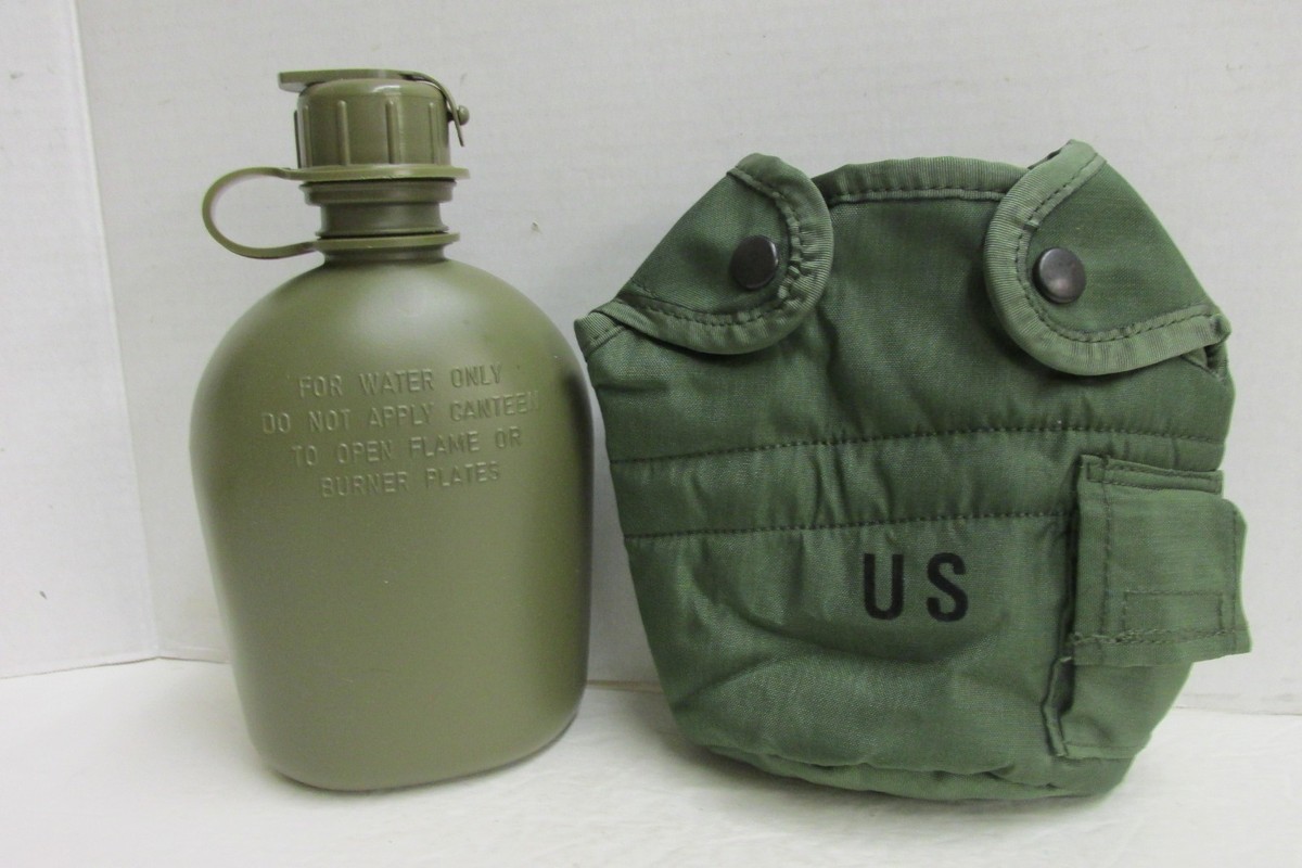 USGI OD Canteen 1 QT w/ Gas Mask Drinking Lid & LC-2 Nylon Cover